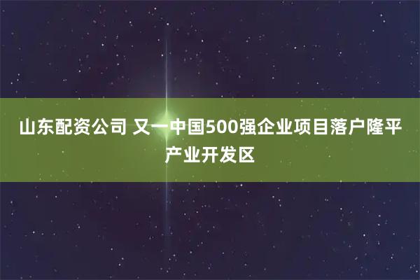 山东配资公司 又一中国500强企业项目落户隆平产业开发区